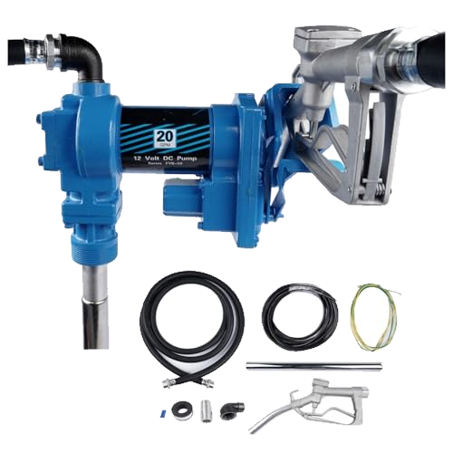 20GPM 12V Blue Fuel Transfer Pump 50amp Fuse with Discharge Hose & Manual Nozzle for Transfer of Gasoline